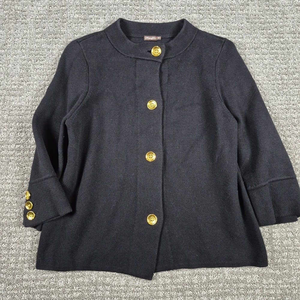 J McLaughlin Prima Crop Cardigan Sweater Jacket Womens M Black Cotton Modal